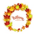 Vector frame with colorful autumn leaves, card template, natural backdrop Royalty Free Stock Photo