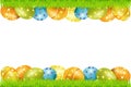 Vector frame of Easter eggs and green grass
