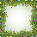 Vector frame of Easter eggs and green grass.