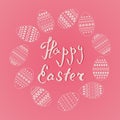 Vector frame of easter ornate eggs in circle shape on pink background. Fresh and spring design for greeting cards, textile, bookle Royalty Free Stock Photo