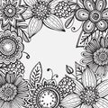 Vector frame with hand drawn doodle fancy flowers