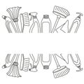 Vector frame with objects for house cleaning and copy space. Drawing for business card with sanitary items in doodle style Royalty Free Stock Photo