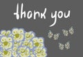 Vector frame with orchids,butterflies and sign `Thank you`.