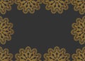 Vector frame pattern of golden mandalas on dark gray background