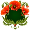 Vector frame with red poppies in the shape of floral beast face