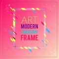 Vector frame for text Modern Art graphics. Dynamic frame with stylish  colorful abstract geometric shapes around it on a pink Royalty Free Stock Photo