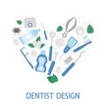 Vector frame with tooth care tools. Card template with elements for cleaning teeth. Dentistry equipment banner isolated on white Royalty Free Stock Photo