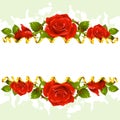Vector frame whith red roses and golden ribbon Royalty Free Stock Photo