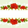 Vector frame whith red roses and golden ribbon Royalty Free Stock Photo