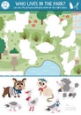 Vector France cut and glue activity. Crafting game with cute Paris city park landscape and animals. Fun printable worksheet for