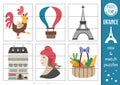 Vector France mix and match puzzle with cute traditional symbols. Matching activity for preschool kids with French signs.