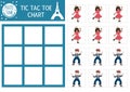 Vector France tic tac toe chart with girl in beautiful dress and mime. Board game playing field. Funny French printable worksheet