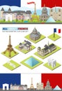 Vector France travel famous landmarks. Paris skyline set for web and mobile app. Flat, isometric building template