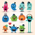 Vector Freaky Hipster Monsters Set Royalty Free Stock Photo