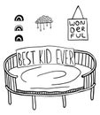 Vector cartoon round bed with decorative elements