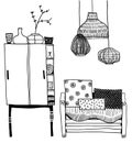 Vector set of cupboard and sofa