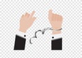 A vector of freedom hand from handcuff bondage of prisoner or businessman in back suit and arrested Control by putting silver han Royalty Free Stock Photo