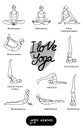 Vector freehand drawing - the most important yoga asanas. Black