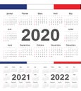 Vector french circle calendars 2020, 2021, 2022