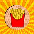 Vector French Fries in red paper Box, pop art fast food Fries icon design