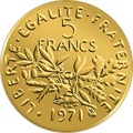 Vector French money coin ffive francs obverse