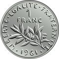 Vector French money coin one franc obverse