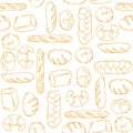 Vector. fresh bake bread seamless pattern. Bakery texture print. packaging, wrapping paper, bakery accessories. Seamless wallpaper