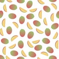 Vector fresh simple fruit seamless pattern. Irregular composition of ripe mango slices isolated on white background. Design Royalty Free Stock Photo