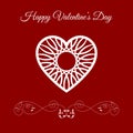 Vector Fretwork Floral Heart Over Red. Happy Valentines Day Holiday