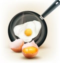 Vector fried egg in a frying pan and broken egg Royalty Free Stock Photo