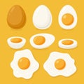 Vector Fried Egg, Sunny-Side-Up and Hard Boiled Egg Set, Closeup, Isolated. Healthy Breakfast, Protein Food Clipart