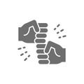 Vector friendly gestures, joyous punches grey icon.