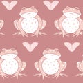 Vector Frogs with Butterflies in Pink seamless pattern background.