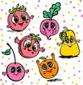 Vector fruit berries drawn in the cartoon style Royalty Free Stock Photo
