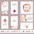 Vector fruit and berry banners set with seamless pattern.