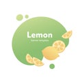 Vector fruit modern fluid banner. Colorful fresh lemon with slices on splash green shape frame isolated on white background. Royalty Free Stock Photo