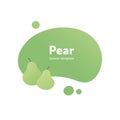 Vector fruit modern fluid banner. Colorful organic green pear on splash shape frame isolated on white background. Design