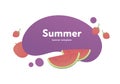 Vector fruit modern fluid banner. Colorful summer gradient fruits on violet splash shape frame isolated on white background.