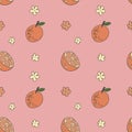 Vector fruit seamless pattern Juicy orange. Cardboard Juice box