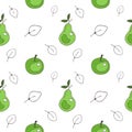 Vector fruit seamless pattern Juicy pears with graphic leaves