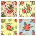 Vector fruits seamless pattern. Watermelon, pomegranate, strawberry, berry