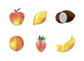 Vector fruits simple icons with watercolor textures isolated Royalty Free Stock Photo