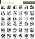 Vector Fruits vegetables black mini concept icons and infographic symbols set. Royalty Free Stock Photo