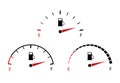 Vector fuel gauge icon. Indicator of full gas or petrol for dashboard in car on white background. Measurement of level of diesel Royalty Free Stock Photo