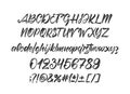 Vector Full Handwritten brush font. English Abc alphabet with punctuation and numbers on white background Royalty Free Stock Photo