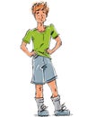 Vector full-length drawing of smiling Caucasian red-haired teen