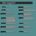 Vector full set kitchen knives Royalty Free Stock Photo