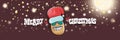 vector funky cartoon smiling santa claus potato with red santa hat and calligraphic christmas text on horizontal night