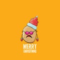 Vector funky comic cartoon cute brown smiling santa claus potato with red santa hat and calligraphic merry christmas Royalty Free Stock Photo