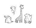 Vector funny animals for zoo. black and white crocodile, Dolphin, giraffe and bear